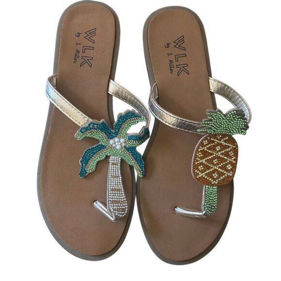 WLK by S. Miller palm tree pineapple bling flat thong size 7 - Picture 1 of 7